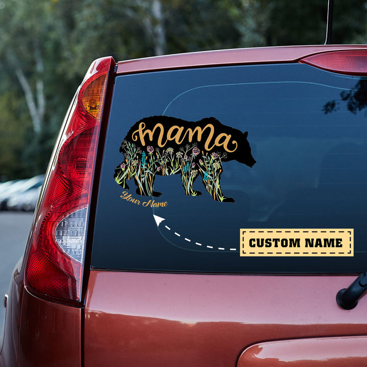 Mama Bear Flowers Custom Text Car Sticker