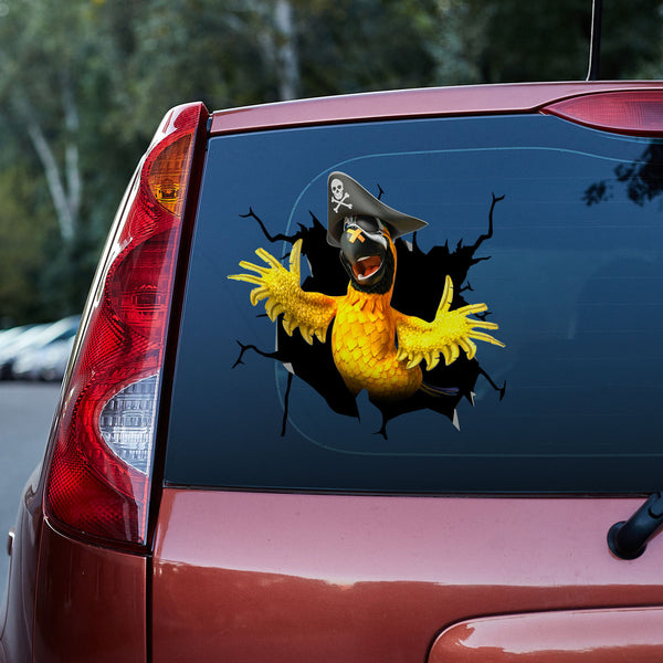 Yellow Parrot Pirate 3D Vinyl Car Decal Sticker