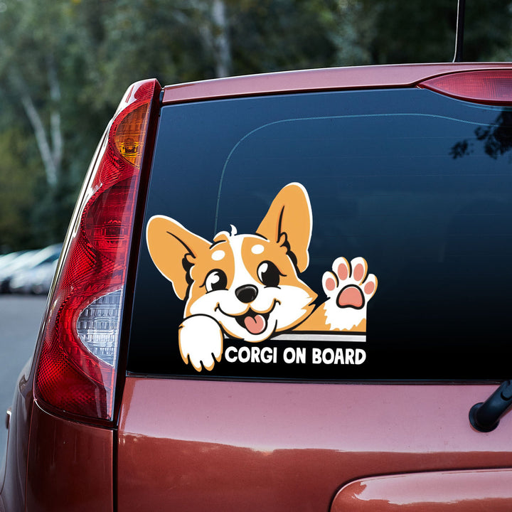 Funny Corgi Dog On Board Vinyl Car Decal Sticker