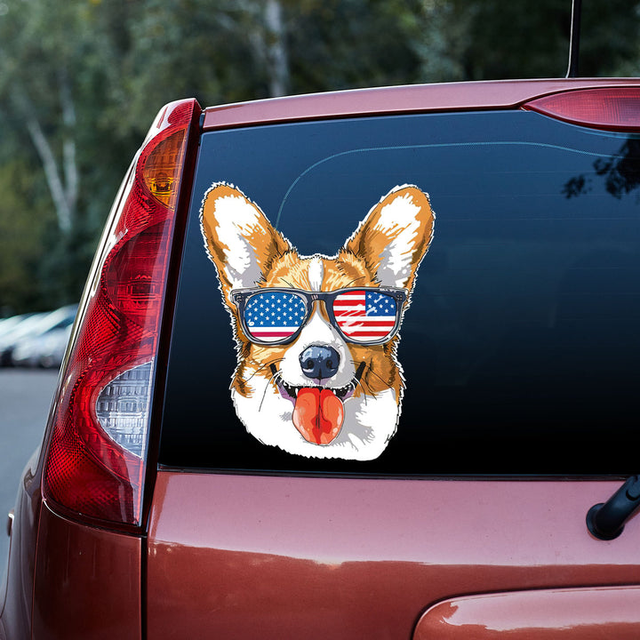 Welsh Corgi Dog Wear Glasses 4th of July Independence Day Vinyl Car Decal Sticker