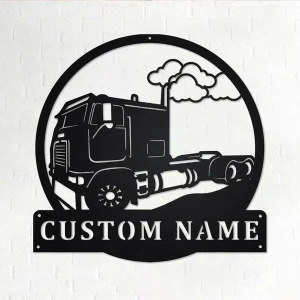 Cab Over Truck Custom Cut Metal Sign | MN1568-Black-Gerbera Prints.
