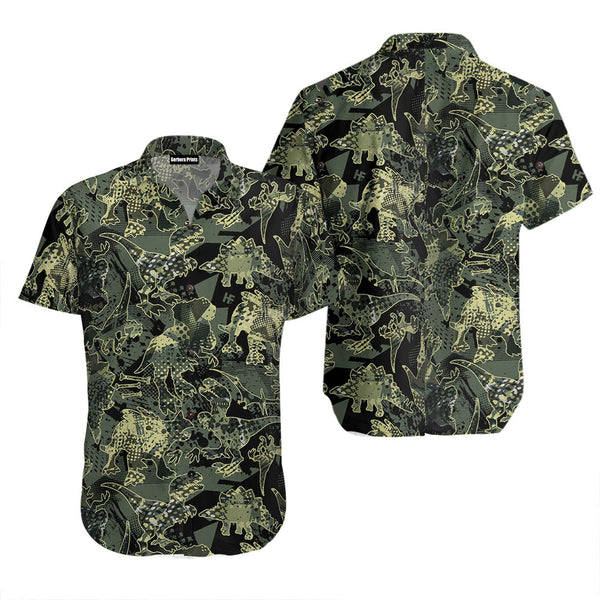 Camo Dinosaur Pattern Hawaiian Shirt