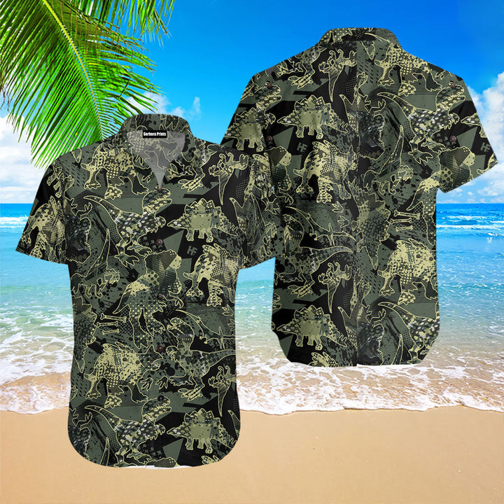 Camo Dinosaur Pattern Hawaiian Shirt