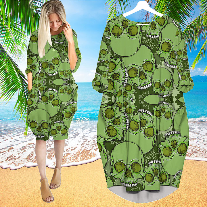 Camouflage Skull Long Sleeve Midi Dress | MD1699