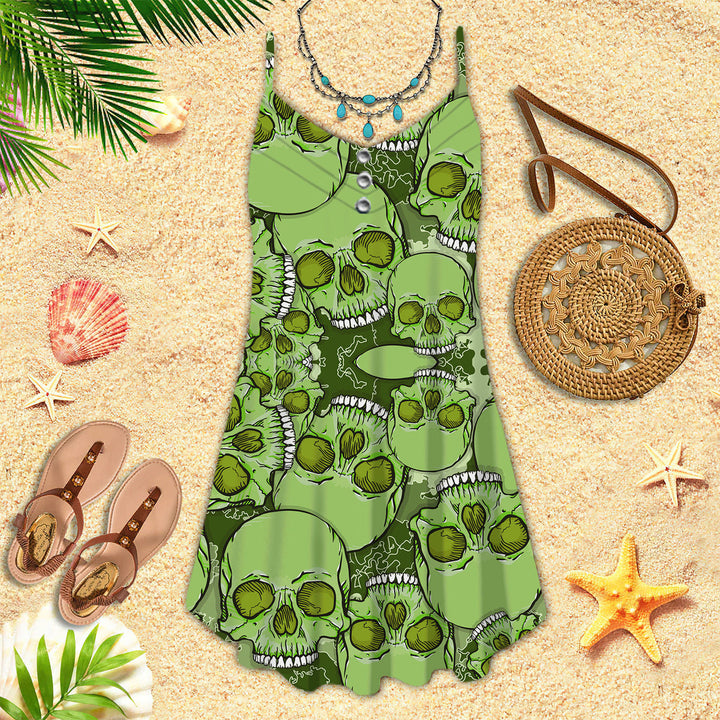 Camouflage Skull Spaghetti Strap Summer Dress | SD1699