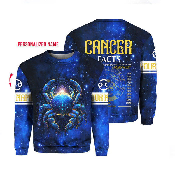 Cancer Nutrition Facts Blue Galaxy Custom Name Crewneck Sweatshirt For Men & Women CN6400
