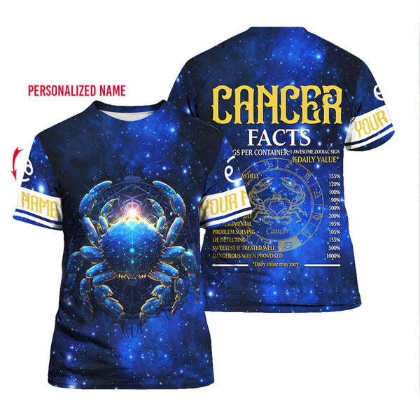 Cancer Nutrition Facts Blue Galaxy Custom Name T Shirt For Men & Women