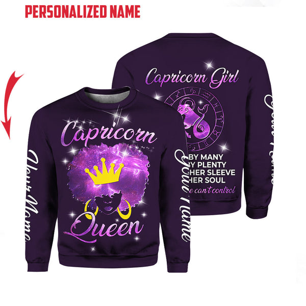 Capricorn Queen Purple Custom Name Crewneck Sweatshirt For Men & Women