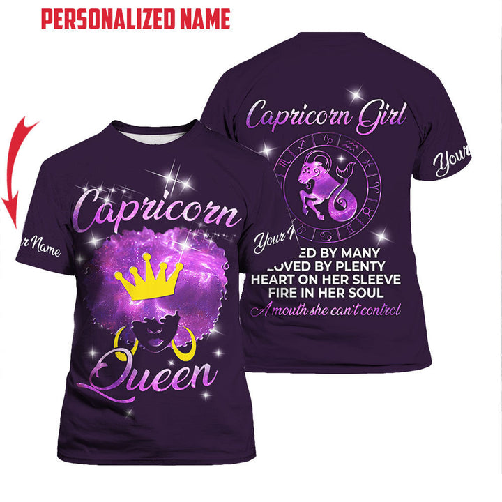 Capricorn Queen Purple Custom Name T Shirt For Men & Women