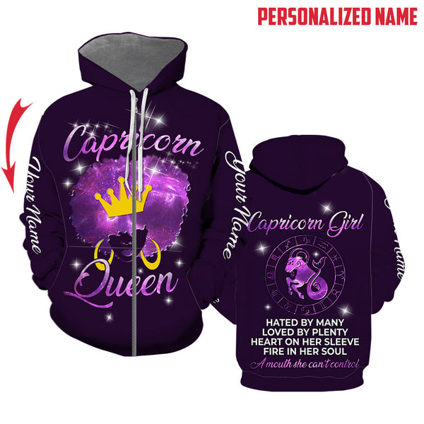 Capricorn Queen Purple Custom Name Zip Up Hoodie For Men & Women