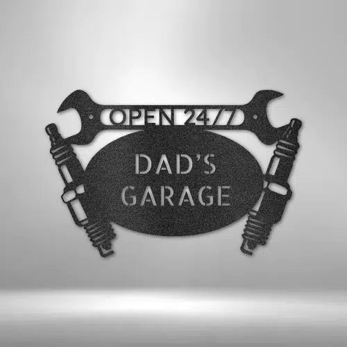 Car Garage Monogram Custom Cut Metal Sign | MN1126-Black-Gerbera Prints.