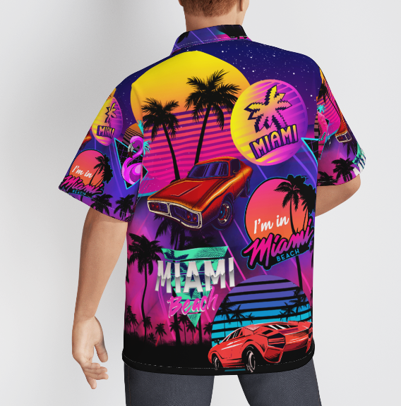 Car Neon Retro 80s Miami Beach Violet Aloha Hawaiian Shirts For Men And For Women WT9048