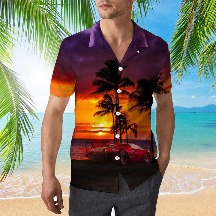 Car Sunset On The Beach Hawaiian Shirt | For Men & Women | Adult | WT1705-Hawaii Shirt Premium-Gerbera Prints.