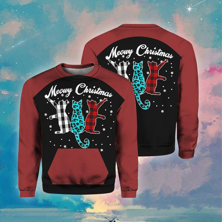 Cat Merry Christmas Red Unique Design Crewneck Sweatshirt For Men & Women