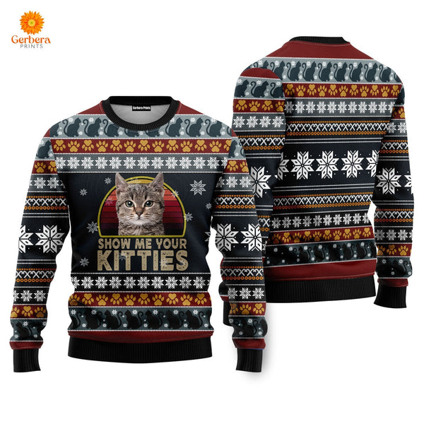 Cat Show Me Your Kitties Ugly Christmas Sweater For Men & Women US5822-S-Gerbera Prints.