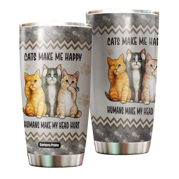 Cats Make Me Happy Stainless Steel Tumbler Cup | Travel Mug | TC5305-20oz-Gerbera Prints.