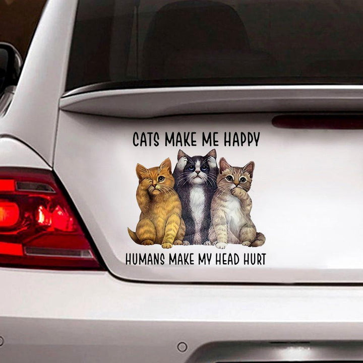 Cats Make Me Happy Car Decal Sticker | Waterproof | PVC Vinyl | CS1056