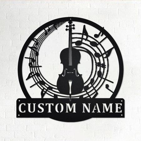 Cello Musical Instrument Custom Cut Metal Sign | MN1625-Black-Gerbera Prints.