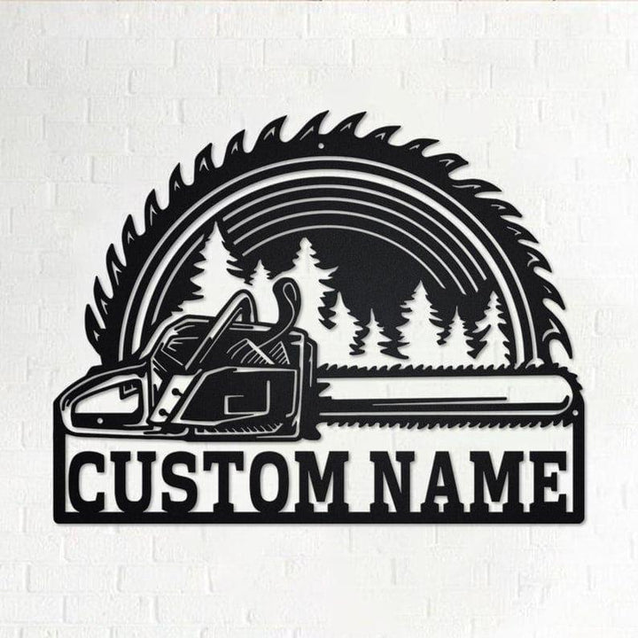 Chainsaw Wood Custom Cut Metal Sign | MN1477-Black-Gerbera Prints.
