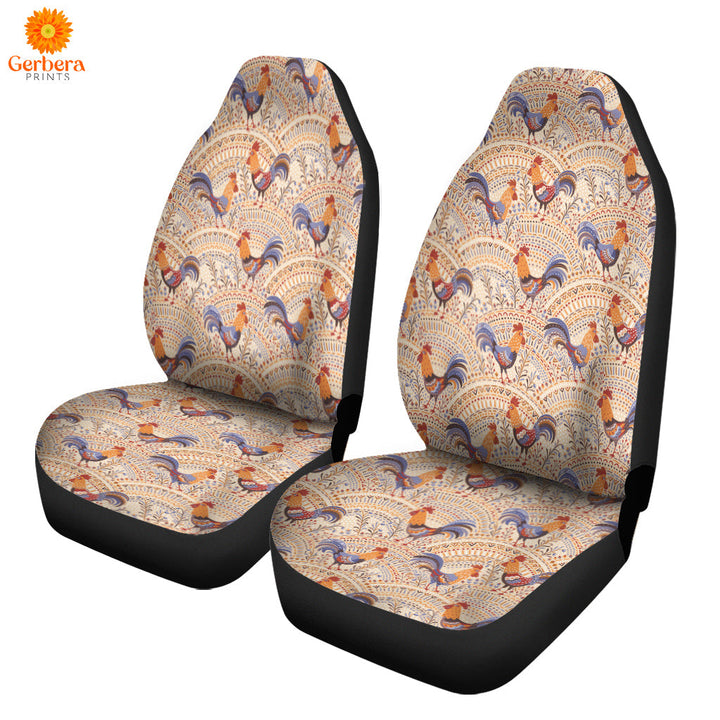 Chicken Roosters In Floral Ornament On A Beige Native Pattern Car Seat Cover Car Interior Accessories CSC5248