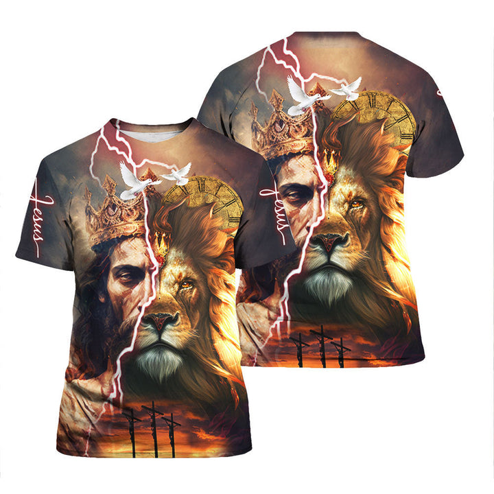 Christian Jesus And Lion T shirts All Over Print | For Men & Women | HP5660-Colorful-Gerbera Prints.