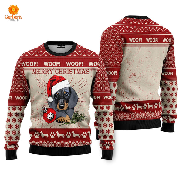 Christmas Dachshund Dog Ugly Christmas Sweater For Men & Women US5838-S-Gerbera Prints.