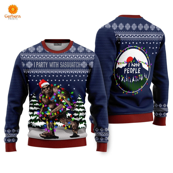 Christmas I Party With Sasquatch Camping Knitting Christmas Ugly Christmas Sweater For Men & Women UH1012