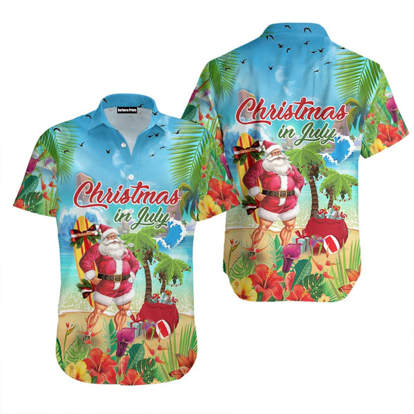 Christmas In July Funny Santa Claus Tropical Style Aloha Hawaiian Shirts For Men & For Women WT9840