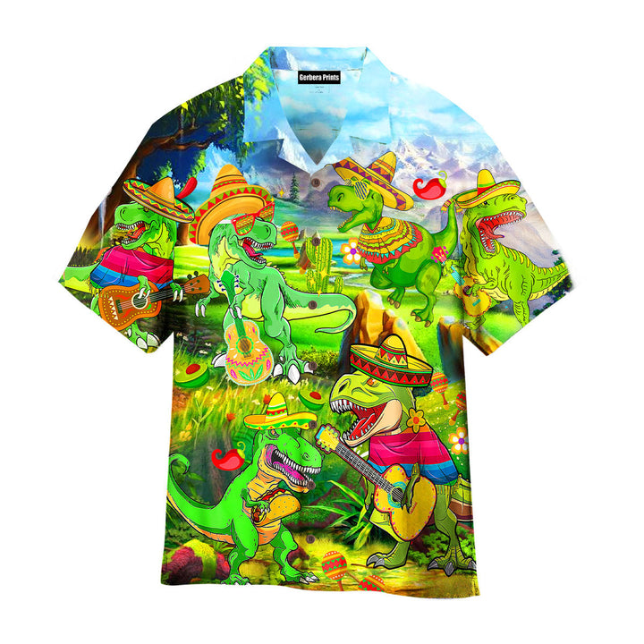 Cinco De Mayo T-Rex Dinosaur Aloha Hawaiian Shirts For Men & For Women WT2266-Colorful-Gerbera Prints.