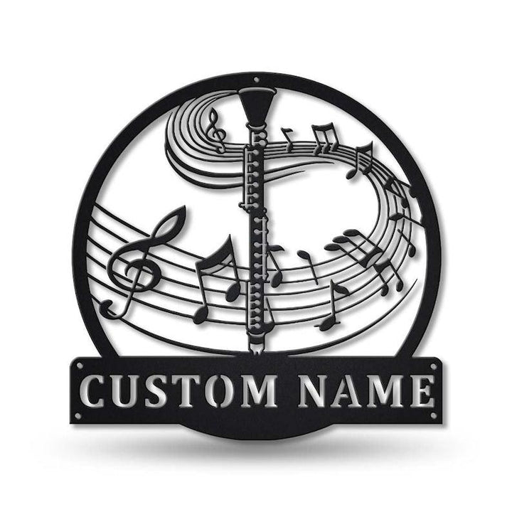 Clarinet Music Instrument Custom Name Laser Cut Metal Signs MN1052-Black-Gerbera Prints.