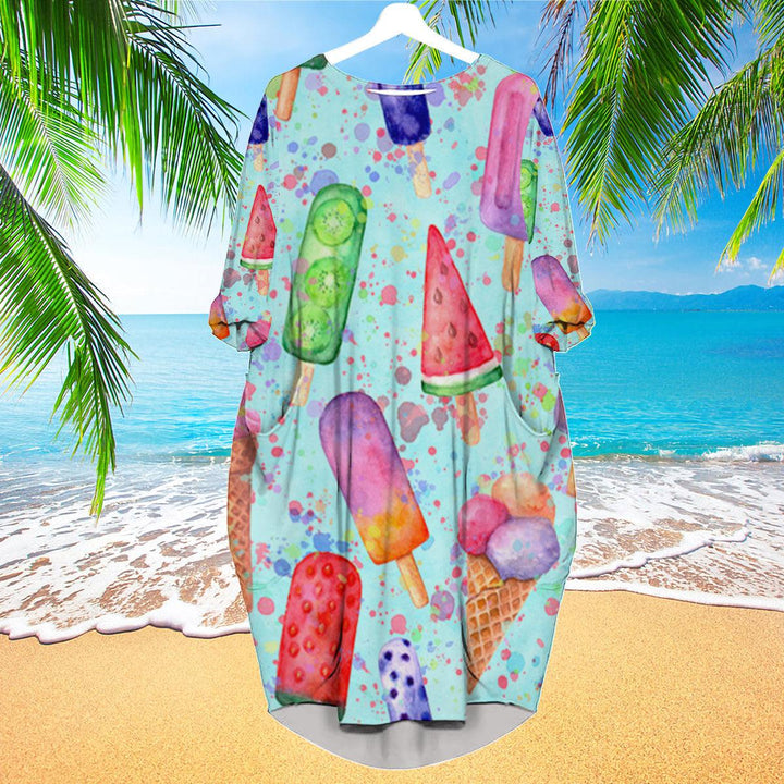 Color Ice Cream Cone Pattern Long Sleeve Midi Dress | MD1200