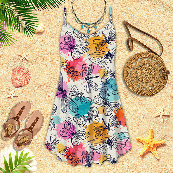 Colorful Butterflies Aloha Spaghetti Strap Summer Dress | SD1472