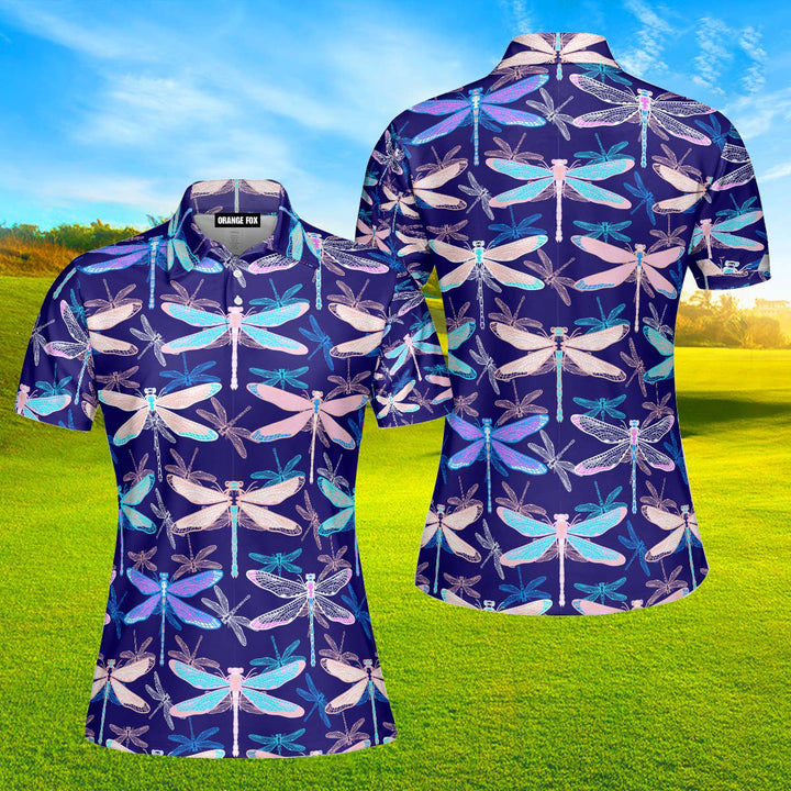 Colorful Dragonflies Insect Polo Shirt For Women