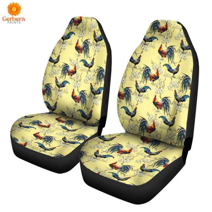 Colorful Farm Chicken Roosters Silhouettes Love Flowers Car Seat Cover Car Interior Accessories CSC5149