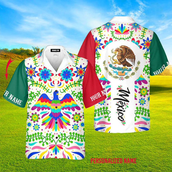Colorful Mexico Tropical Mexican Flag Custom Name Hawaiian Shirt For Men & Women
