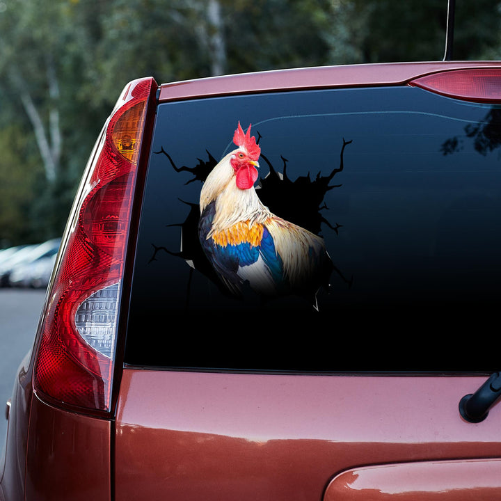 Colorful Rooster Cracked Car Decal Sticker | Waterproof | PVC Vinyl | CCS5025-Colorful-Gerbera Prints.