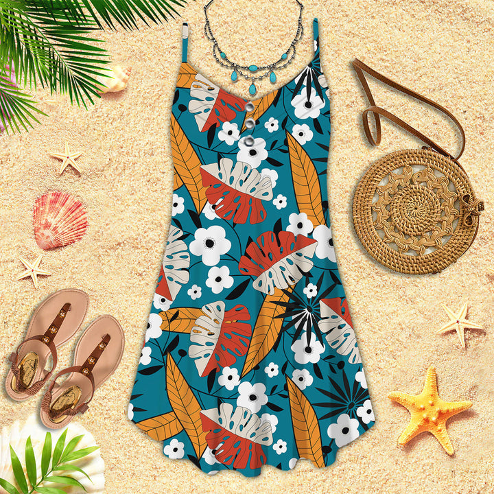 Colorful Tropical Floral Pattern Spaghetti Strap Summer Dress | SD1509