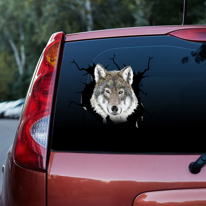 Cool Wolf Cracked Car Decal Sticker | Waterproof | PVC Vinyl | CCS5444-Colorful-Gerbera Prints.