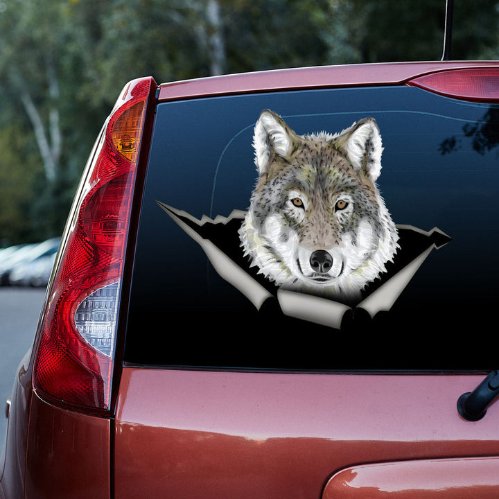 Cool Wolf Cracked Car Decal Sticker | Waterproof | PVC Vinyl | CCS6444-Colorful-Gerbera Prints.