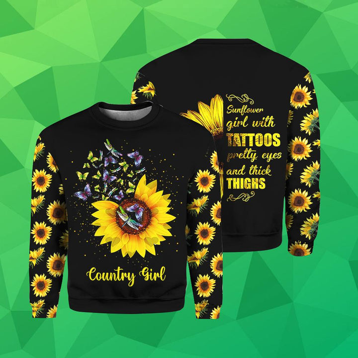 Country Girl Sunflower Girl Crewneck Sweatshirt For Men & Women