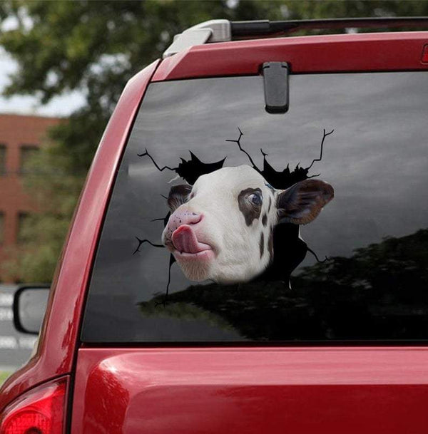 Cow Funny Cracked Car Decal Sticker | Waterproof | PVC Vinyl | CCS2381
