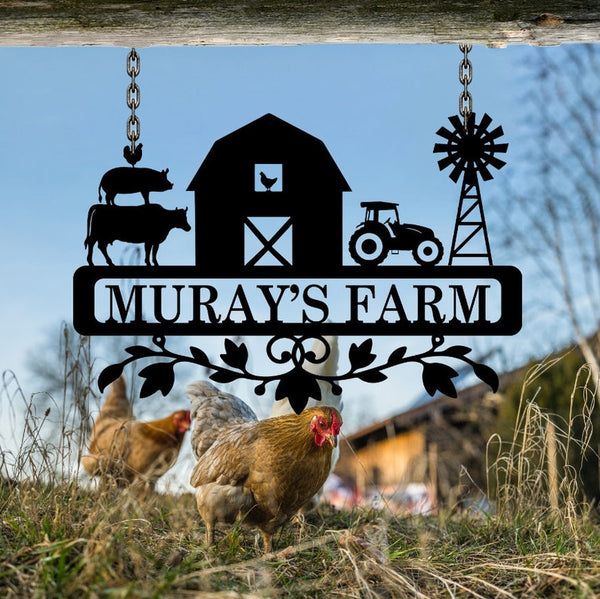Cow Pig Chicken Tractor Family Farm Address Sign Custom Name Laser Cut Metal Signs MN1868 