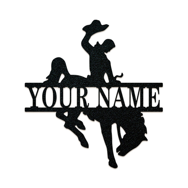 Cowboy Split Bucking Bronco Monogram Personalized Metal House Sign Laser Cut Metal Sign