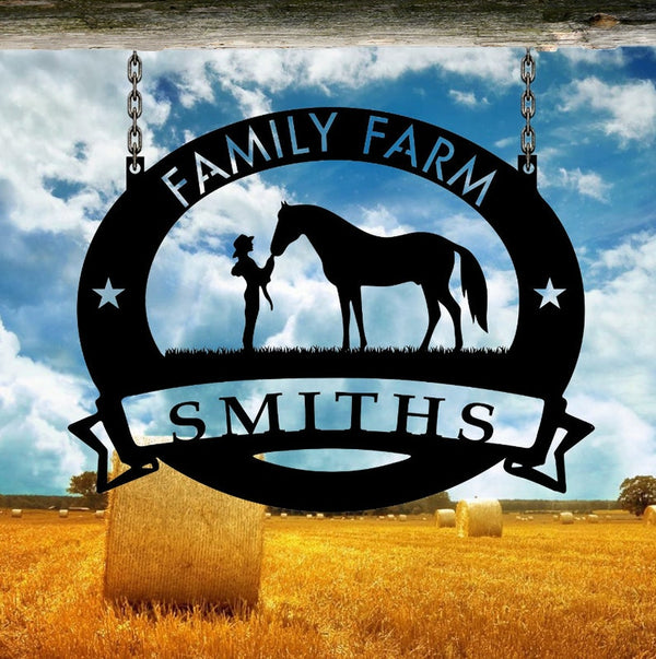 Cowgirl Horse Lovers Farm Address Sign Custom Name Laser Cut Metal Signs MN1871