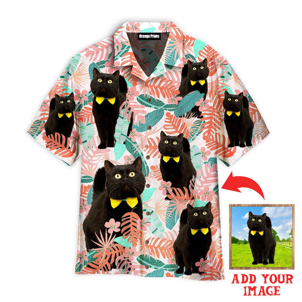 Custom Cat On Pink Tropical Leaves Custom Photo Aloha Hawaiian Shirts For Men & Women