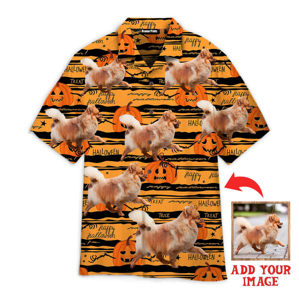 Custom Dog On Orange Halloween Style Aloha Hawaiian Shirts For Men & Women