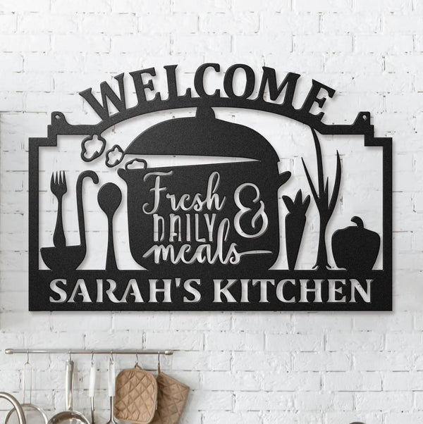 Customize Kitchen Fresh Daily & Meals Custom Name Text Laser Cut Metal Signs