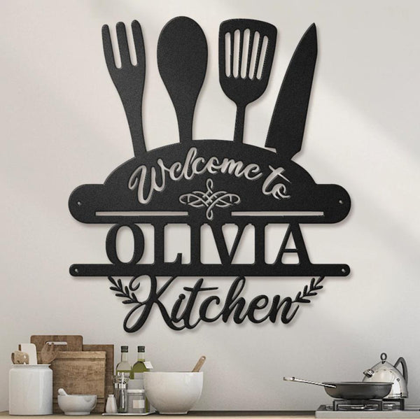 Customize Kitchen Welcome to Kitchen Custom Name Text Laser Cut Metal Signs