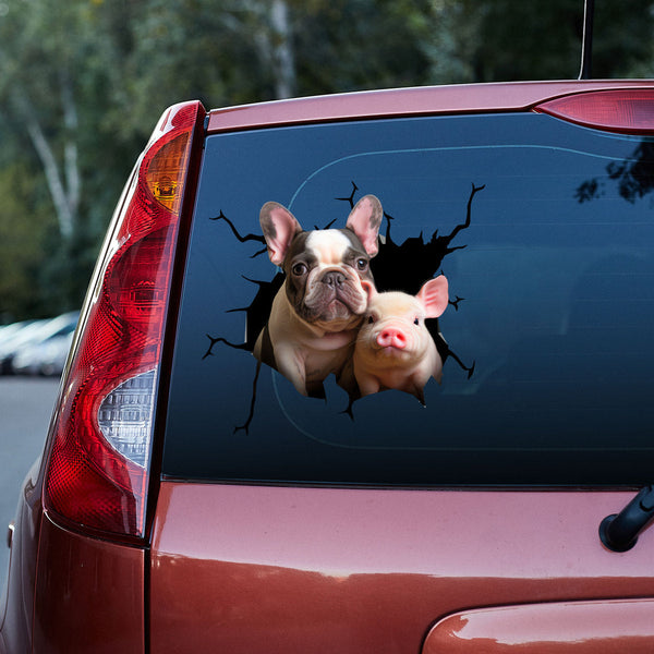 Cute Bulldog And Pig 3D Vinyl Car Decal Stickers CS8138