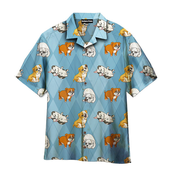 Cute Puppy English Bulldog Aloha Hawaiian Shirts For Men And For Women WT6111 Gerbera Print
